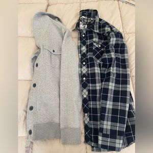 Volcom flannel and banana republic sweater jacket